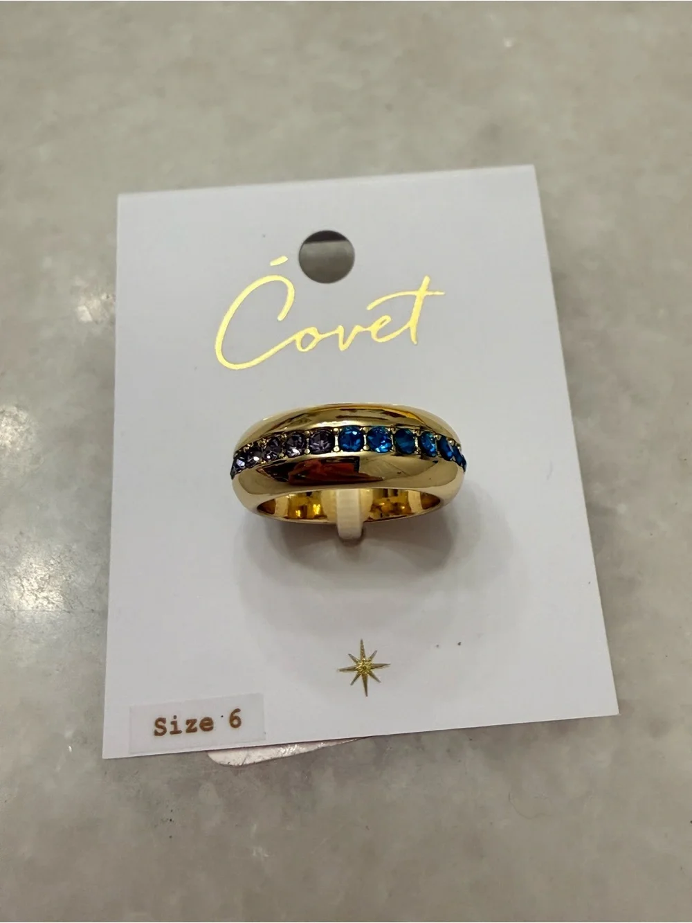 Covet Gold-Tone Ring with Blue and Purple Stones - Size 6
